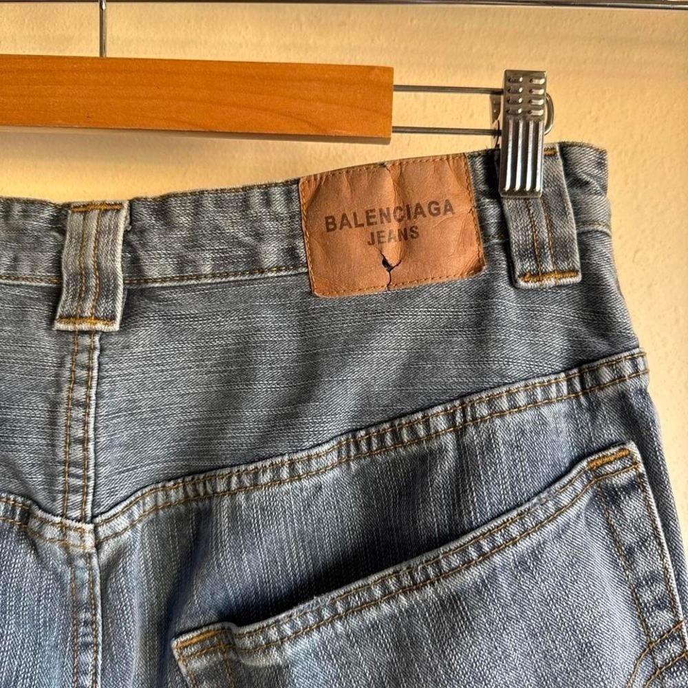 Blue Medium wash Balenciaga Jnco Style wideleg baggy denim jeans red logo - Picture 4 of 8